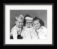 Santa Claus Posing With Young Boy And Girl Fine Art Print