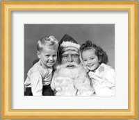 Santa Claus Posing With Young Boy And Girl Fine Art Print