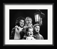 Children Singing Christmas Carols Outdoor By Lantern Light Fine Art Print