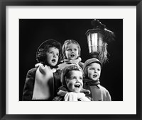 Children Singing Christmas Carols Outdoor By Lantern Light Fine Art Print
