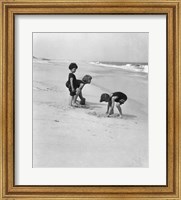 3 Kids Playing In The Sand On The New Jersey Shore Fine Art Print