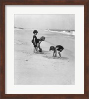 3 Kids Playing In The Sand On The New Jersey Shore Fine Art Print