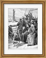 Group Of Arriving Immigrants Huddled On Ship Deck Waving At Statue Of Liberty Fine Art Print