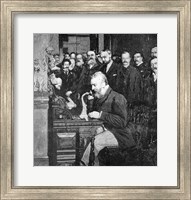 Engraving Of Alexander Graham Bell Making First Long Distance Telephone Call From New York To Chicago In 1892 Fine Art Print
