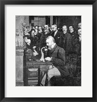 Engraving Of Alexander Graham Bell Making First Long Distance Telephone Call From New York To Chicago In 1892 Fine Art Print
