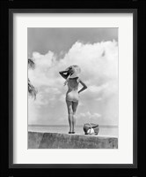 Woman Standing On Tropical Beach Wall Fine Art Print