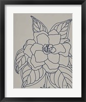 Gardenia Line Drawing Gray Crop Framed Print