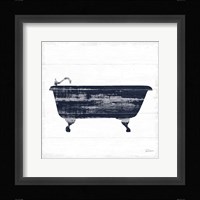 Shiplap Bath I Navy Framed Print