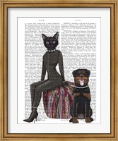 Black Cat and Rottweiler Book Print Fine Art Print