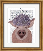 Pig and Lilac Flowers Book Print Fine Art Print