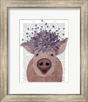 Pig and Lilac Flowers Book Print Fine Art Print