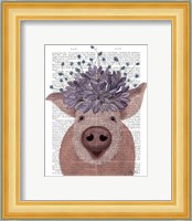 Pig and Lilac Flowers Book Print Fine Art Print