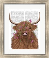 Highland Cow 1, Pink Flowers Book Print Fine Art Print