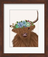 Highland Cow with Flower Crown 2, Portrait Fine Art Print