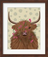 Highland Cow 1, Pink Flowers Fine Art Print