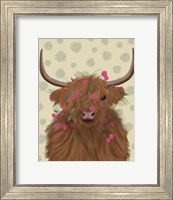 Highland Cow 1, Pink Flowers Fine Art Print