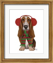 Christmas Des - Basset Hound and Ear Muffs Fine Art Print
