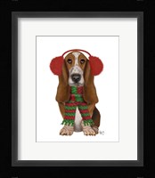 Christmas Des - Basset Hound and Ear Muffs Fine Art Print