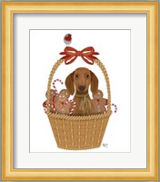 Christmas Des - Dog in Basket with Gingerbread Men Fine Art Print