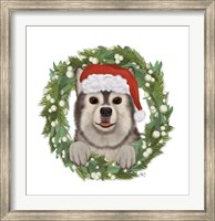 Christmas Des - Husky Wreath Fine Art Print