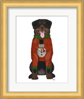 Christmas Des - Rottweiler in Christmas Sweater Fine Art Print