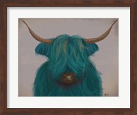 Highland Cow 3, Turquoise, Portrait Fine Art Print