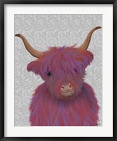 Highland Cow 7, Pink And Purple, Portrait Fine Art Print