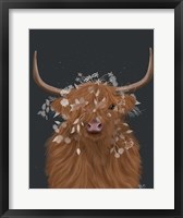 Highland Cow 1, White Flowers Fine Art Print
