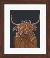 Highland Cow 1, White Flowers Fine Art Print