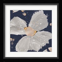 Contemporary Floral Gray on Blue Fine Art Print