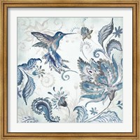 Watercolor Boho Blue Hummingbird I Fine Art Print