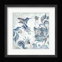 Watercolor Boho Blue Hummingbird I Framed Print