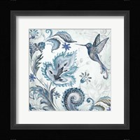 Watercolor Boho Blue Hummingbird II Framed Print