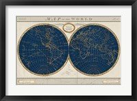 Torkingtons World Map Indigo Globes Framed Print