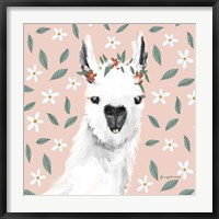 Delightful Alpacas I Floral Crop Fine Art Print