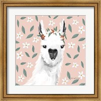 Delightful Alpacas I Floral Crop Fine Art Print