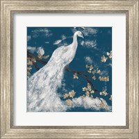 White Peacock on Indigo I Fine Art Print