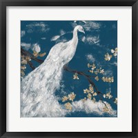 White Peacock on Indigo I Framed Print