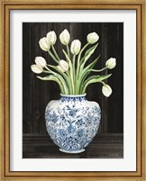 Blue and White Tulips Black I Fine Art Print