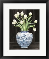 Blue and White Tulips Black I Framed Print