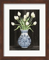 Blue and White Tulips Black II Fine Art Print