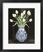 Blue and White Tulips Black II Framed Print
