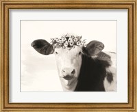 Spotted Cow with Flowers Fine Art Print
