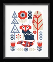 Folk Lodge Fox Red Navy Framed Print