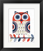 Folk Lodge Owl Red Navy Fine Art Print