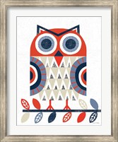 Folk Lodge Owl Red Navy Fine Art Print