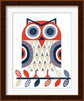 Folk Lodge Owl Red Navy Fine Art Print