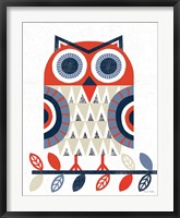 Folk Lodge Owl Red Navy Fine Art Print
