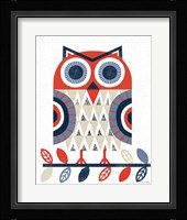 Folk Lodge Owl Red Navy Fine Art Print