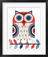 Folk Lodge Owl Red Navy Framed Print